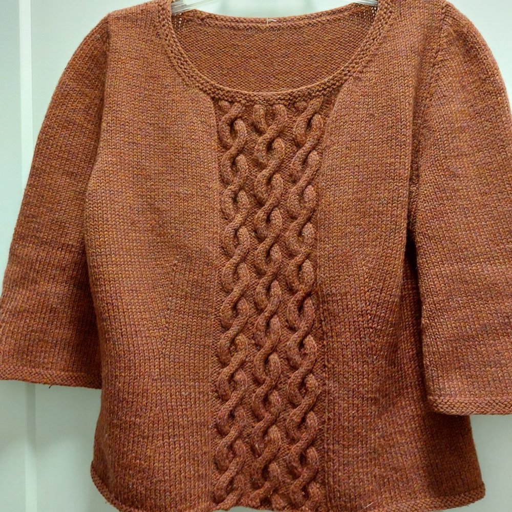 5/$25 Sale Women's Vintage Brown/Rust Cable Knit Round Neck 3/4 Sleeves